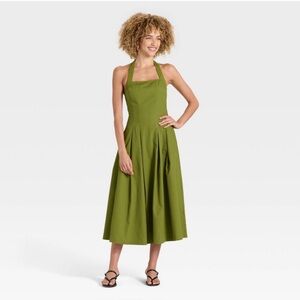 Green Halter Midi Dress